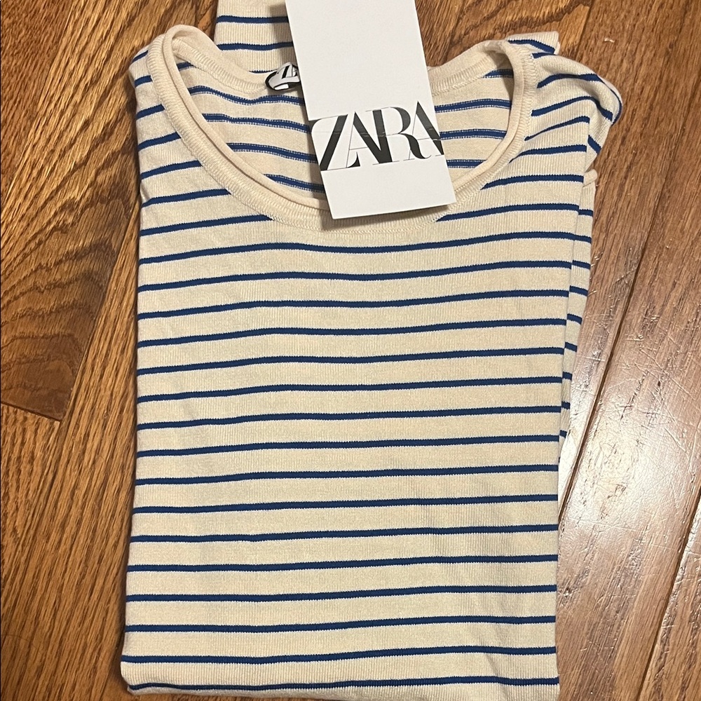 Zara Cream and Blue Striped long sleeve